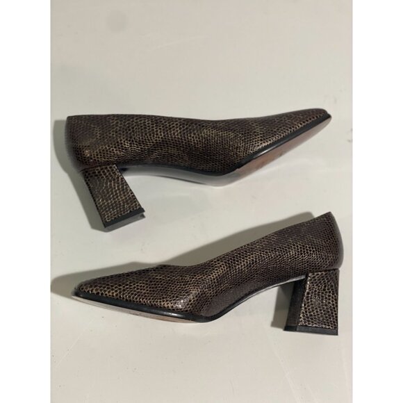Stuart Weitzman Brown Snakeskin Leather Block Heel Pumps Size 6B Made Spain - Picture 3 of 14
